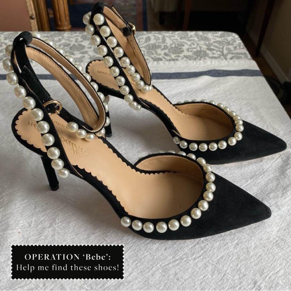 🖤 ISO Antonio Melani x Nicola Bathie | ‘Bebe’ Ankle Strap Pearl Pumps Bl…